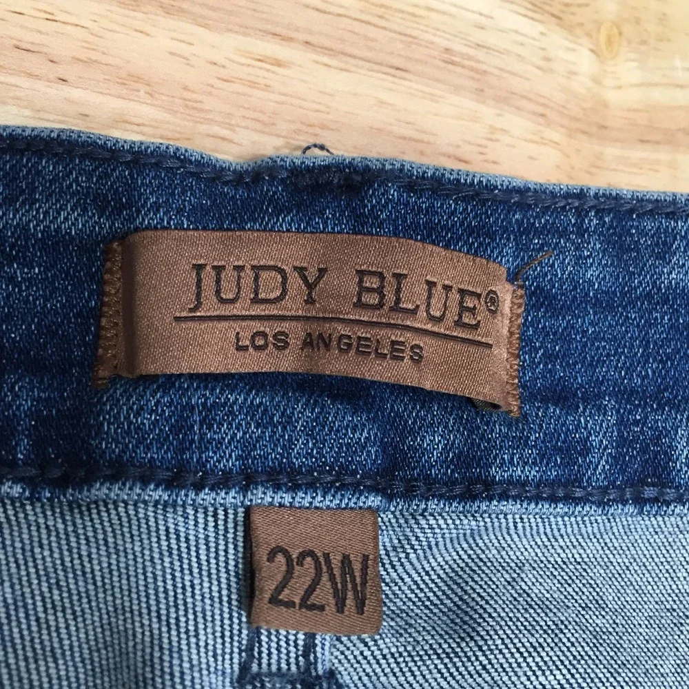 Judy Blue Womens Flare Jeans Raw Hem High Rise 22W Medium Wash Excellent